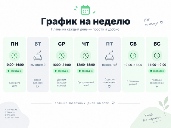 Пример плавающего рабочего расписания мастера