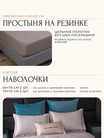 Комплект постельного белья на резинке Сатин Velvet Premium/Вельвет Премиум с
					Одеялом VPR008