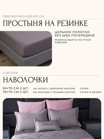 Комплект постельного белья на резинке Сатин Velvet Premium/Вельвет Премиум с
					Одеялом VPR001