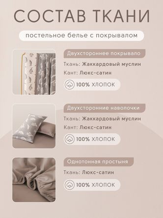 Комплект постельного белья на резинке Сатин Aurora Veil/Вуаль Авроры с
					Покрывалом AVR001