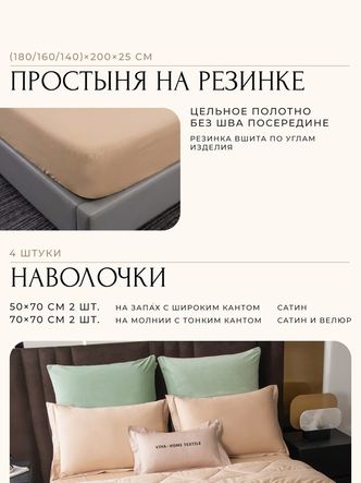 Комплект постельного белья на резинке Сатин Velvet Premium/Вельвет Премиум с
					Одеялом VPR012