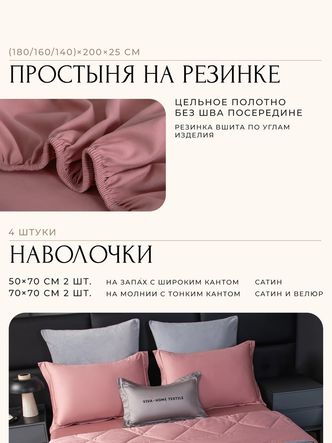 Комплект постельного белья на резинке Сатин Velvet Premium/Вельвет Премиум с
					Одеялом VPR002