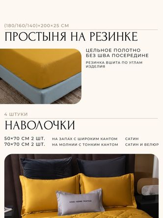 Комплект постельного белья на резинке Сатин Velvet Premium/Вельвет Премиум с
					Одеялом VPR006