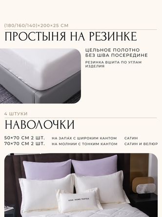 Комплект постельного белья на резинке Сатин Velvet Premium/Вельвет Премиум с
					Одеялом VPR011