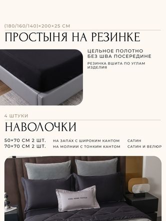 Комплект постельного белья на резинке Сатин Velvet Premium/Вельвет Премиум с
					Одеялом VPR004